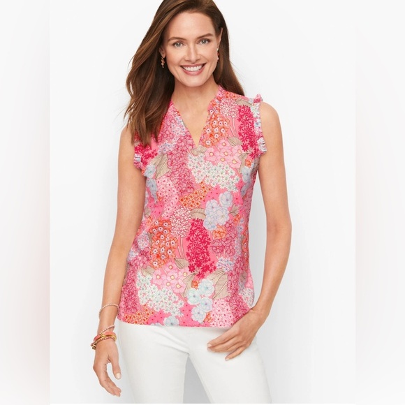 Talbots Tops - Talbots Floral V-Neck RUFFLE TRIM SHELL - CLUSTER GARDEN Blouse